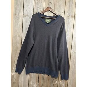 Eddie Bauer Cotton Cashmere V Neck Sweater Mens Tall XL Gray Lightweight Knit